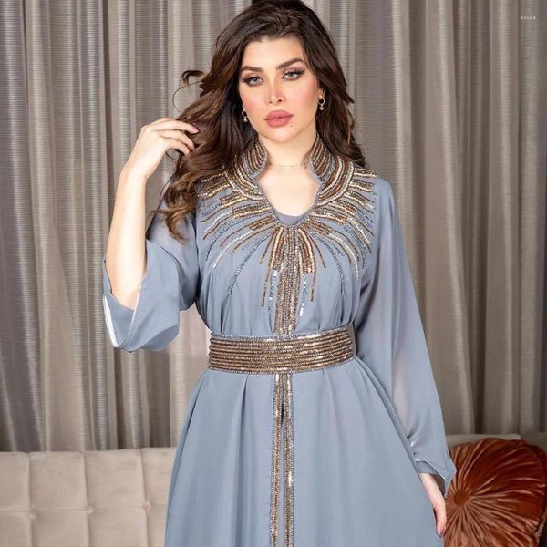 Ropa étnica Lujo Abaya Diamantes Musulmanes Elegantes Vestidos Caftan Marroquí Dubai Kaftan Vestido Fiesta de noche Eid Mubarak Jalabiya