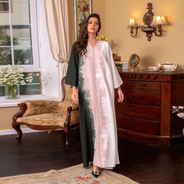 Vêtements ethniques Luxe et confortable Moyen-Orient Ramadan Nail Perle Broderie Mode musulmane Robe arabe Dubaï Saudi Tie Dye Diamond Robe