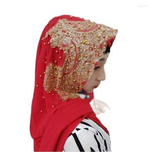 Etnische Kleding Luxe Kralen Chiffon Sjaal Hijab Vrouwen Effen Lange Moslim Mode Sjaals Islam Wraps Hoofd Dragen Turkse Tulband Sjaal