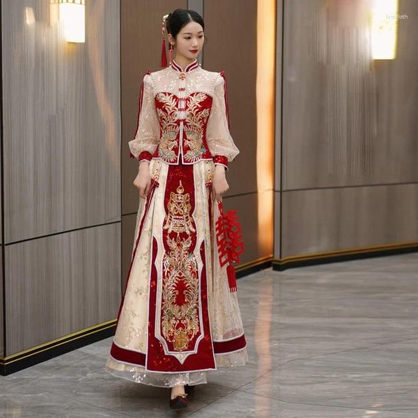 Vêtements ethniques Luxe Champagne Xiuhe Costume Chinois Tendance Robe de mariée Show Qualité Est Asiatique Mariée Moderne Amélioré Vêtements Traditionnels