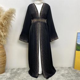 Ethnische Kleidung Luxus Diamond Open Abaya Muslimische Frauen Strickjacke Maxikleid Kimono Kaftan Türkei Dubai Islam Arabisch Eid Party Caftan Jalabiya