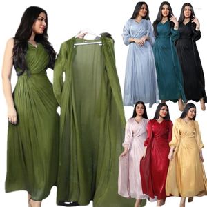 Vêtements ethniques Robe de luxe 2pcs Brillant Soirée Cardigan Robe Musulman Islamique Kaftan Abaya Robes Eid Ramadan Dubaï Robe Femme