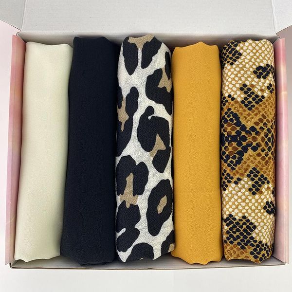 Ropa étnica Lujo musulmán Leopardo Impreso Bufanda de gasa Pañuelo árabe Chales de Malasia Wraps Foulard Femme Custom Hijab Box para mujeres
