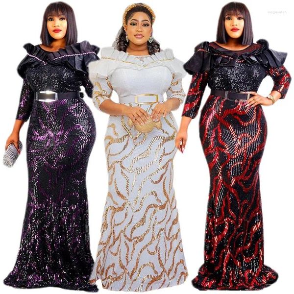 Ropa étnica Vestidos de noche de fiesta de lujo para mujeres Moda africana Lentejuelas con cuentas Kaftan Dashiki Turquía Dubai Vestidos Nigerianos