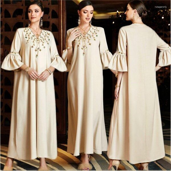 Vêtements ethniques luxe strass manches évasées habillé élégant Dubai Womens Party Banquet robes de soirée Robe Fahion Maroc Maxi Dress