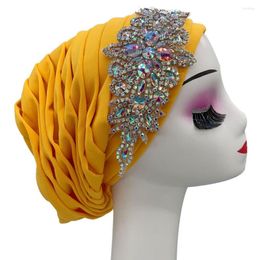Vêtements ethniques luxe strass femmes Turban casquette plissée africaine tête enveloppes musulman Hijab dame foulard Bonnet Turbante Mujer