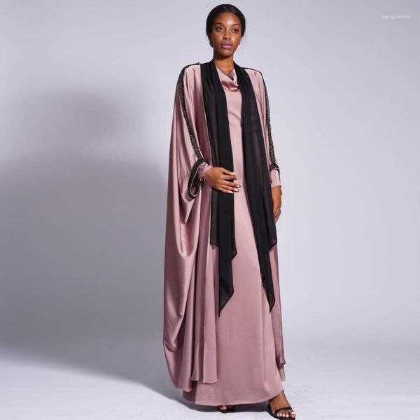 Ropa étnica Lujo Satén Abaya Dubai Turco Bat Manga suelta Robe Ramadán Eid Musulmán Mujeres Vestido Islam Árabe Femme African Kaftan