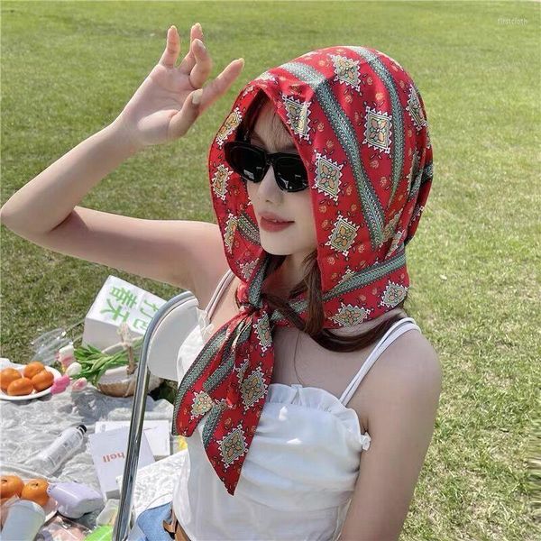 Ropa étnica Bufanda de seda de lujo Sombrero Diseñador de la marca Cabeza con estampado de cabello Pañuelo grande Hijab Chal Mujeres Pañuelo Foulard Silenciador Envoltura