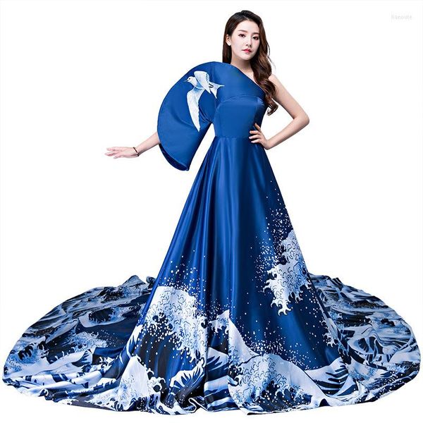 Vêtements ethniques Luxe Trailing Cheongsam Long Qipao Robe Traditionnelle Chinoise Moderne Robe De Mariée Chinoise Robe De Soirée Sexy Mode