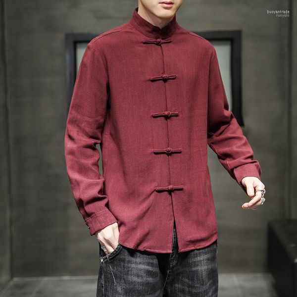 Vêtements ethniques M-5XL Plus Taille Hommes Chinois Style Traditionnel Coton Chemise Vintage Grenouille Bouton Manches Longues Printemps Automne Mâle XXXXXL