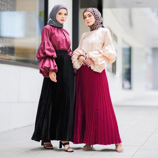 Vêtements ethniques Malaisie Femmes Jupe Robe Femme Musulmane Kaftan Abayas pour Dubaï Abaya Turquie Musulman Plissé Ourlet Islamique