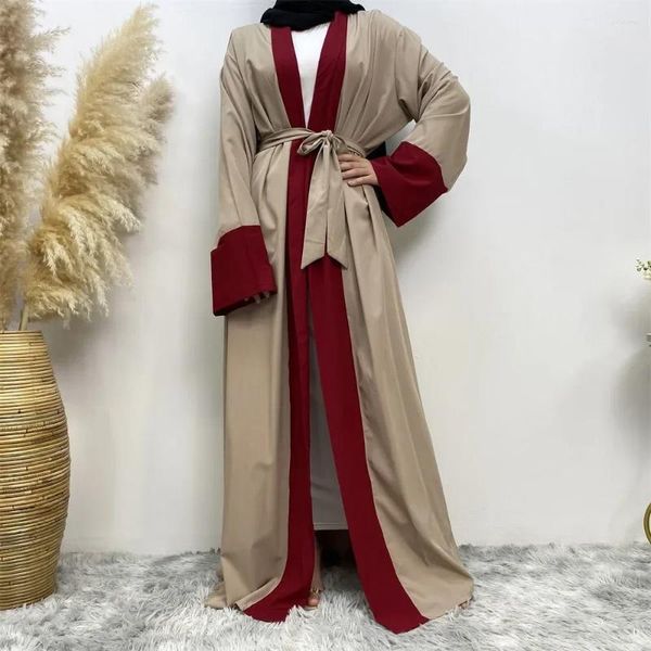 Vêtements ethniques Malaisie Cardigan Abaya Robe à lacets Ceinture de haute qualité Musulman Modeste Robe simple Abayas pour femmes EID Ramadan Islamique