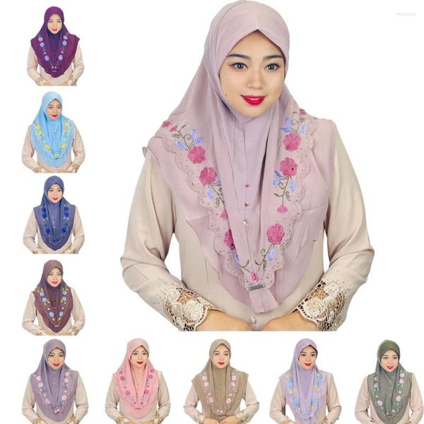 Ropa étnica Malasia Pañuelo en la cabeza Bordado Mujeres Headwear Musulmán Islámico Árabe Instantáneo Amira Cap Hijab Head Wrap Chales Cubierta Khimar