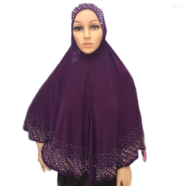 Ropa étnica Malasia Khimar Mujeres musulmanas Hijab Una pieza Amira Bufanda instantánea Cabeza Wrap Crystal Edge Shawl Hijabs