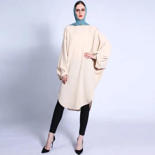 Ropa étnica Malasia Mujeres musulmanas Batwing manga casual de tops largos blusa en árabe suelto camisa de pavo abaya ramadán Oriente Medio