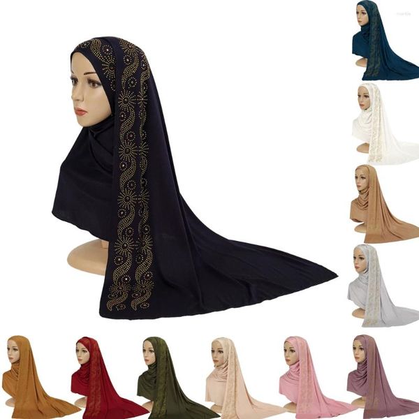 Vêtements ethniques Malaisie Femmes musulmanes Diamants Instant Hijab Jersey Longue Écharpe Châle Islamique Arabe Turban Foulards Headwrap Solide Couleur 170