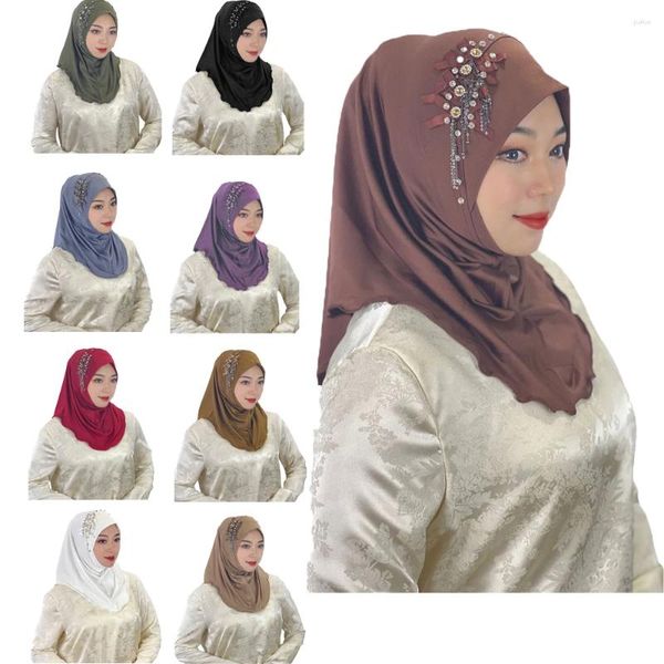 Ropa étnica Malasia Mujeres musulmanas Hijab Una pieza Amira Bufanda instantánea Diamantes Oración islámica Cubierta completa Chales Ramadán Gorras Turbante Wrap