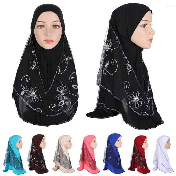 Vêtements ethniques Malaisie Femmes musulmanes Hijab Tirez sur l'écharpe instantanée Mesh Fleur Turban Prière Couverture complète Cou Châles islamiques Headwrap Casquette arabe