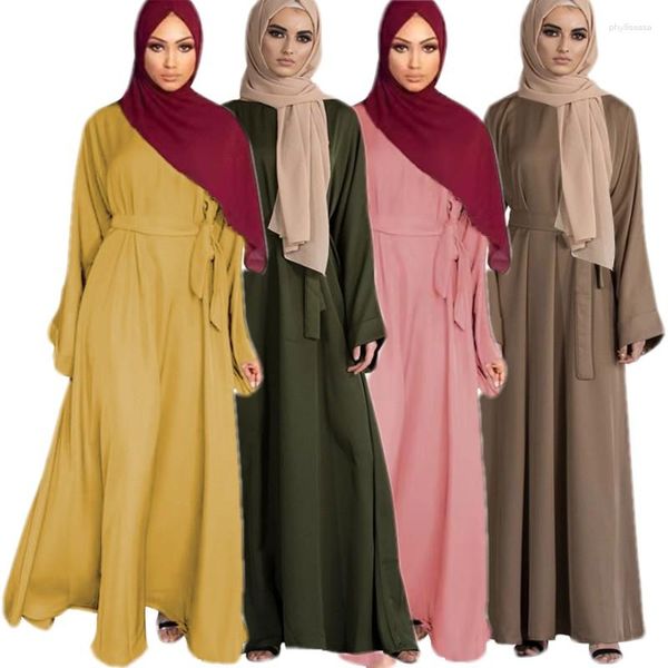 Ropa étnica Malasia Túnica sólida Abaya Dubai Turquía Eid Ramadan Musulmán Vestido largo para mujeres Kaftan Islam Arab Femme Jilbab