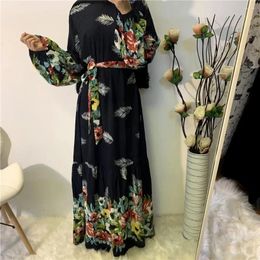 Vêtements ethniques Malaisie Turquie longue robe musulman Dubaï Abayas Impression florale Élégance Islam Robes pour femmes vestido longo féminino