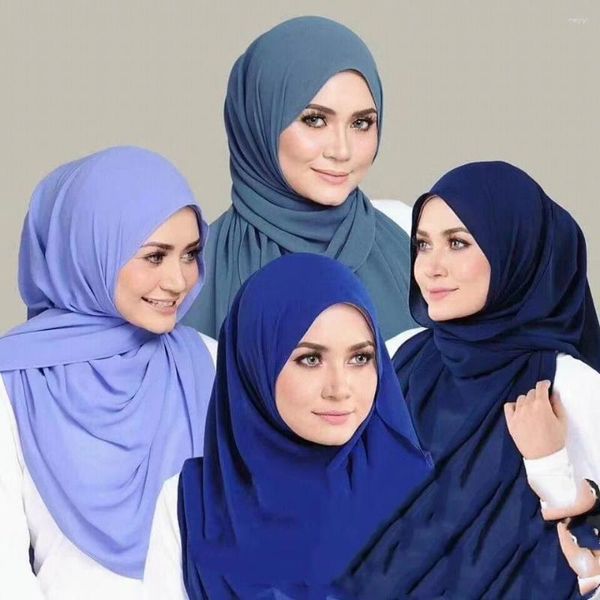 Vêtements ethniques Malaisien Moyen-Orient Musulman Hijabs Perle Foulard En Mousseline De Soie Pour Femmes Couleur Solide Écharpe À Bulles Plaine Hijab En Gros