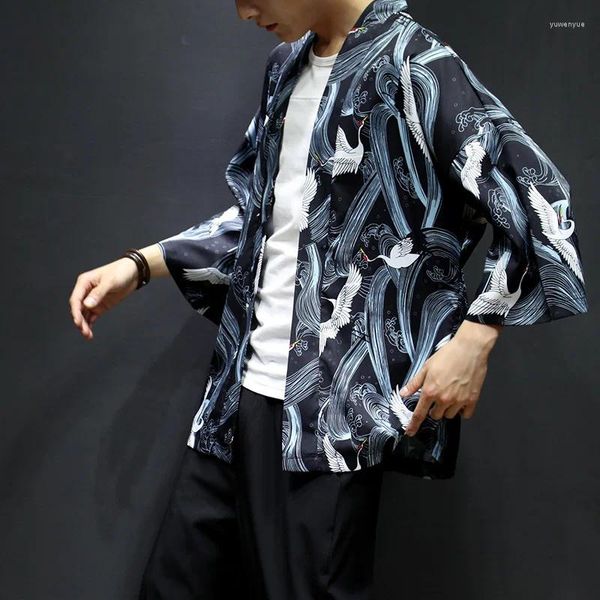 Vêtements ethniques Spring et été mâle quart japonais à manches kimono cardigan mince demi-chemise Daopao Sun Protection 5xl