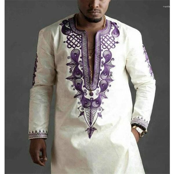 Vêtements ethniques Homme Africain Traditionnel Dashiki Chemise Casual Imprimer Manches Longues Riche Bazin Hauts Col V T-shirts Mode Afrique