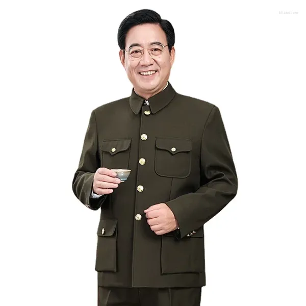 Ropa étnica Traje Mao Zhongshan Conjuntos Hombres Traje tradicional chino Tang Múltiples bolsillos Chaqueta Pantalones Zedong Trajes Regalos para papá