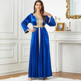 Etnische kleding Marocain Velvet Kaftan Vrouwen Moslim riem maxi -jurk Islamitische jalabiya Arabisch gewaad Dubai Turkije Abaya Eid Djellaba Femme