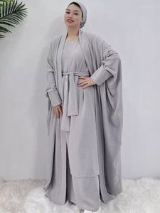 Etnische kleding Matching Abaya For Women 2 -Piece Islamic Batwing Open Abayas gelaagde jurk Moslimset Ramadan Eid Dubai Modesty Kaftan