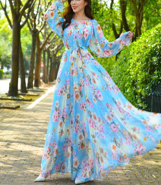 Vêtements ethniques Maxi Dress Floral Imprimé Lâche Mousseline De Soie Mode Abaya Vêtements Islamiques Femme Musulmane Arabie Saoudite Dubaï Kaftan Long Été 230412