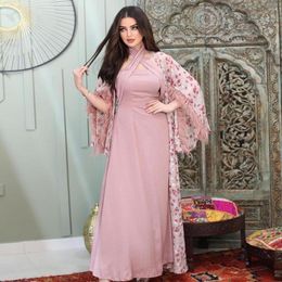 Etnische Kleding MD Abaya Voor Vrouwen Dubai 2023 Moslim Sets Luxe Veer Vest Binnenjurk 2 Stuks Pak Caftan Marocain djellaba Femme