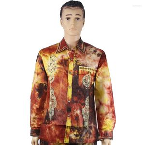 Ropa étnica MD Hombres africanos Camisa Bazin Riche Bordado Dashiki Ropa Tradicional Colorido Estampado Tops Hippie Hombre Atuendo Manga larga