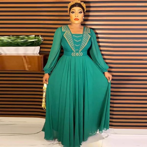 Vêtements ethniques MD Dubai Robes africaines en mousseline de soie pour femmes de mariage à manches longues Robe musulmane Kaftan Abaya Plus Taille Boubou Robe de soirée