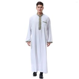 Etnische kleding heren lange mouwen Arabische moslim Midden-Oosten Applique Stand Kraag Ramadan gewaad Islamitische Kaftan Maxi-Muslim Dubai Abaya