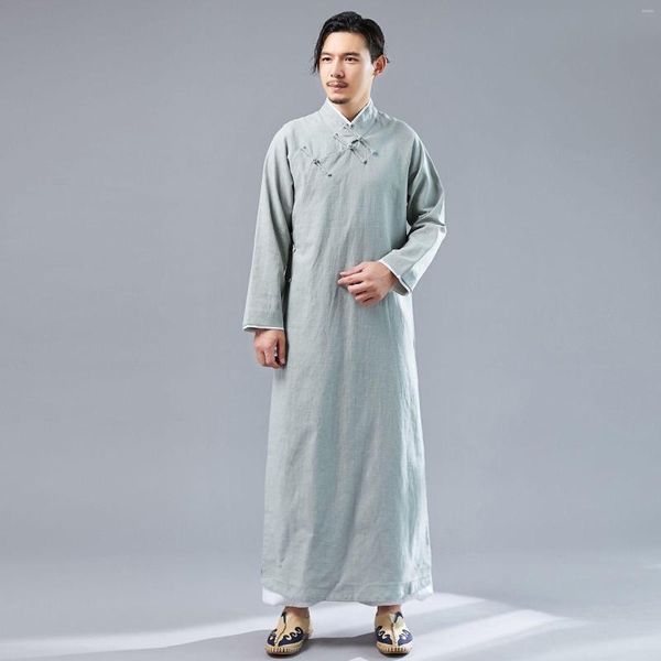 Vêtements ethniques hommes chinois coton lin solide Robe Robe ancien col Mandarin décontracté manteau rétro bouton Harajuku grande taille XL ample