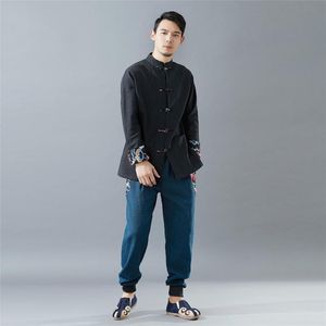 Vêtements ethniques Hommes Style chinois Coton Lin Tang ShirtTops Mandarin Col Cardigan Japonais Harajuku Manteau Casual Rétro Bouton Robe Robe