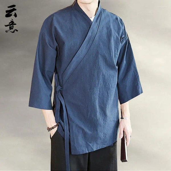 Vêtements ethniques Hommes Chinois Style traditionnel T-shirt Lin Lâche Hanfu Tops Chemise Robe Zen Antique Rétro Tang Blouse Vestes