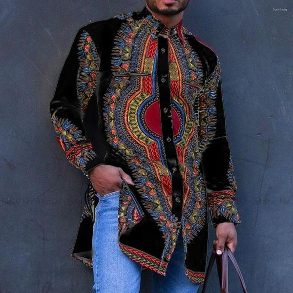 Vêtements ethniques hommes mode impression Dashiki t-shirt musulman à manches longues t-shirts hauts islamique dubaï arabe bohème chemisier décontracté chemises africaines