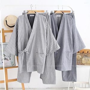 Ropa étnica Hombres Kimono japonés Albornoz Ropa de dormir Sauna Spa Yukata Haori Aodai Camisón de casa Hanfu Algodón Suave Pijamas Conjunto Tee Tops