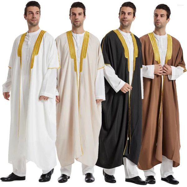 Ropa étnica Hombres Jubba Thobe Abierto Abaya Kaftan Árabe Dubai Eid Oración Ropa IslamTurquía Ramadán Túnica larga Moda musulmana