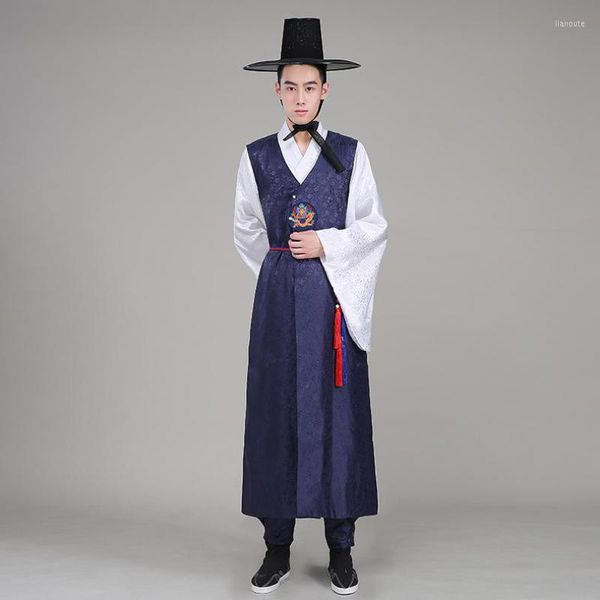 Ropa étnica Hombres Coreano Tradicional Túnicas antiguas Corte Ropa oficial Etapa Rendimiento Traje Masculino Multicolor Hanbok