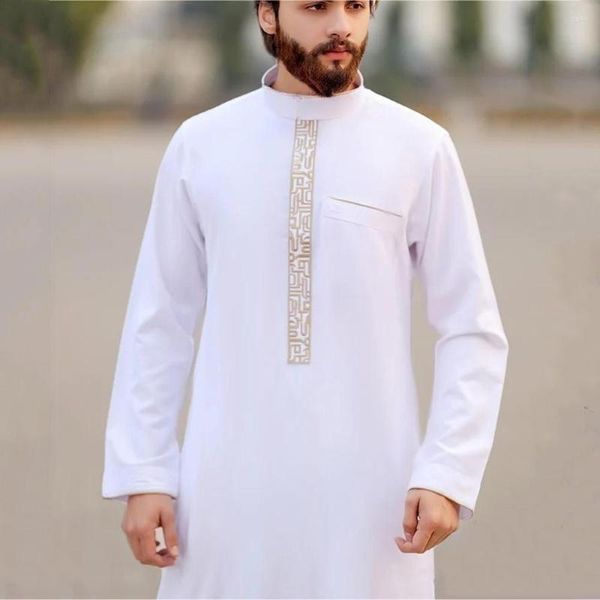 Vêtements ethniques hommes musulman islamique Abaya Jubba Thobes Pakistan marocain caftan imprimer blanc longues Robes saoudien arabe Homme Eid robe de prière