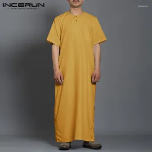 Etnische kleding mannen moslim jubba thobe islamitische kaftan solide kleur mode korte mouw 2024 caftan Midden-Oosten Dubai heren gewaden S-5XL