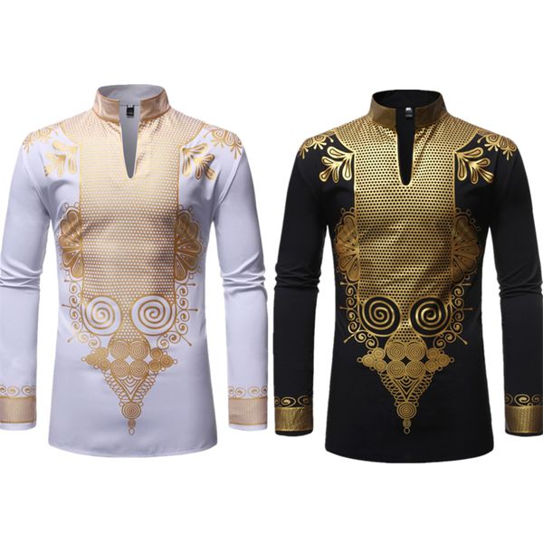 Ropa étnica Hombres Imprimir Vestidos con estampado africano Rich Bazin Dashiki Camiseta de manga larga Estilo de moda tradicional Blusa para adultos Ropa 230310