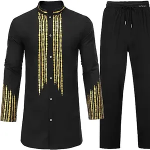 Vêtements ethniques Costume africain Bronzing Top et pantalon 2 pièces Set Pakistan Fashion musulmane Men Vêtements arabes Arabes