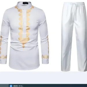 Vêtements ethniques Costume africain Bronzing Top et pantalon 2 pièces Set Arabie saoudite Men Islamique Vêtements arabes Abayas