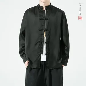 Etnische Kleding Heren Chinese Stijl Stand Kraag Hanfu Lange Mouw Tang Pak Jas Vintage Losse Traditionele Jurk Mannelijke