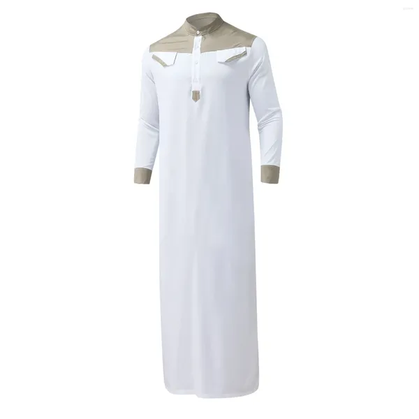 Vêtements ethniques Robe musulmane de couleur contrastée pour hommes à manches longues demi-fermeture à glissière Kaftan Jubba Thobe Casual islamique Dubaï Robes mâle Musulmane