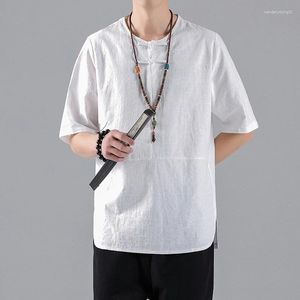 Vêtements ethniques Jacquard Vintage T-shirt à manches courtes Sinicism Summer Col rond Bouton Chinois Tang Costume Casual Tops M-5XL